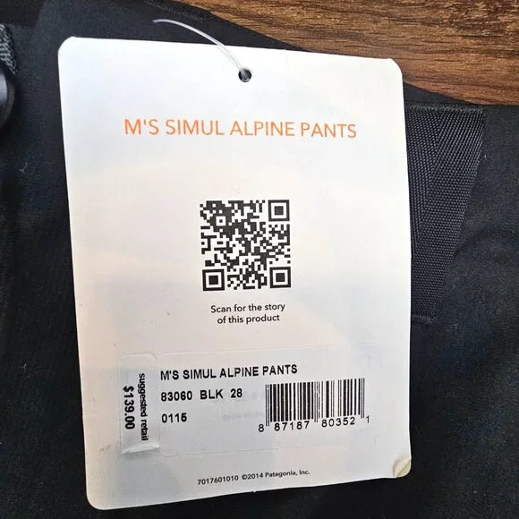 NWT!! Patagonia Men’s Simul Alpine Slim Fit Pants, 28 Black - Picture 14 of 15